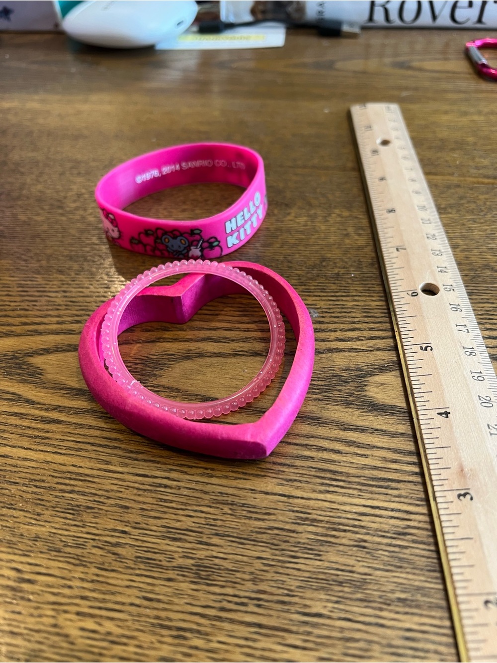 Hello Kitty Hot Pink Kids Bracelet Trio with Wooden Heart Bracelet